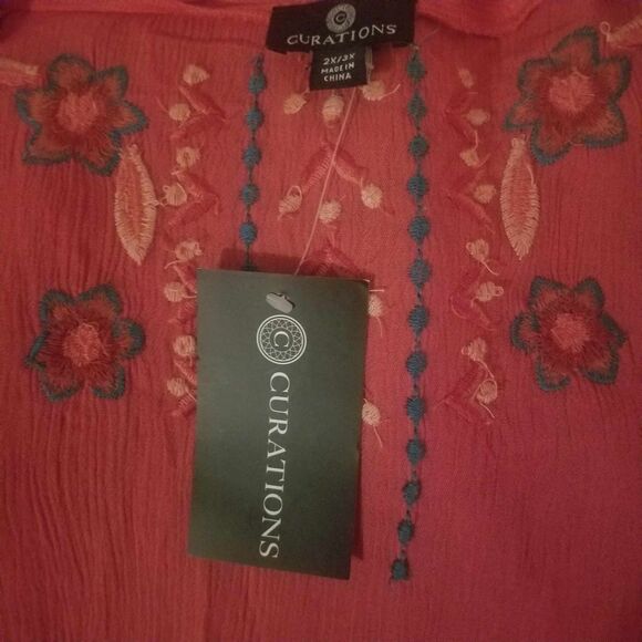 NWT Curations Embroidered Coral Kimono Cardigan Boho Festival Cover-Up 2X/3X - Picture 2 of 9